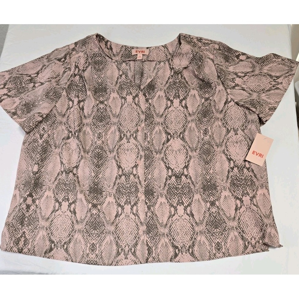 Evri Women's 2X Blouse Pink w/ A Gray Snakeskin Pattern NWT